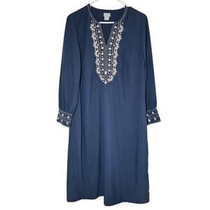 Chicos Dress Womens 1 Blue Pink Tunic Beaded Hippie Boho Peasant Coastal Resort